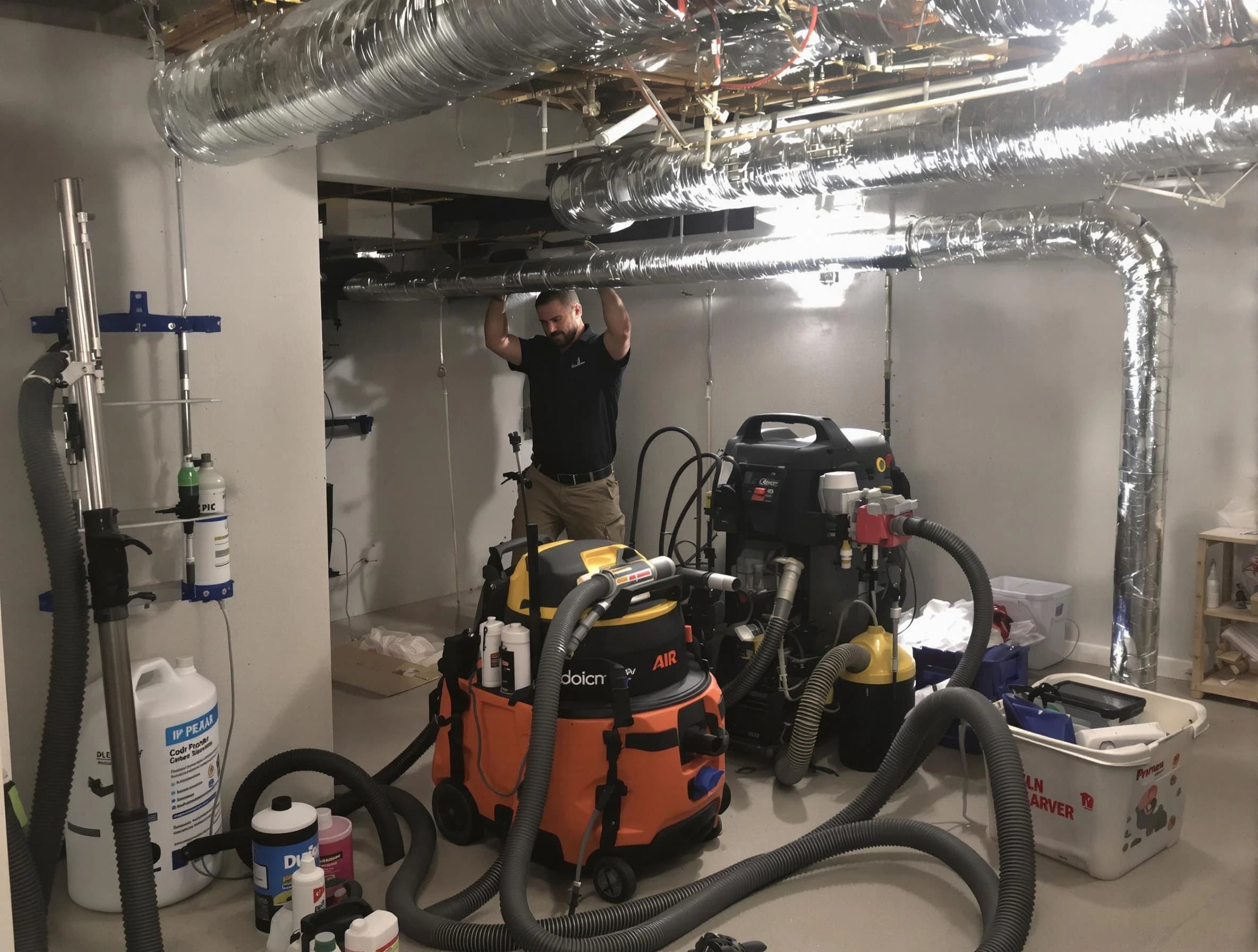Johnstown Air Duct Cleaning specialist performing professional mold removal from air ducts using safety equipment in Johnstown