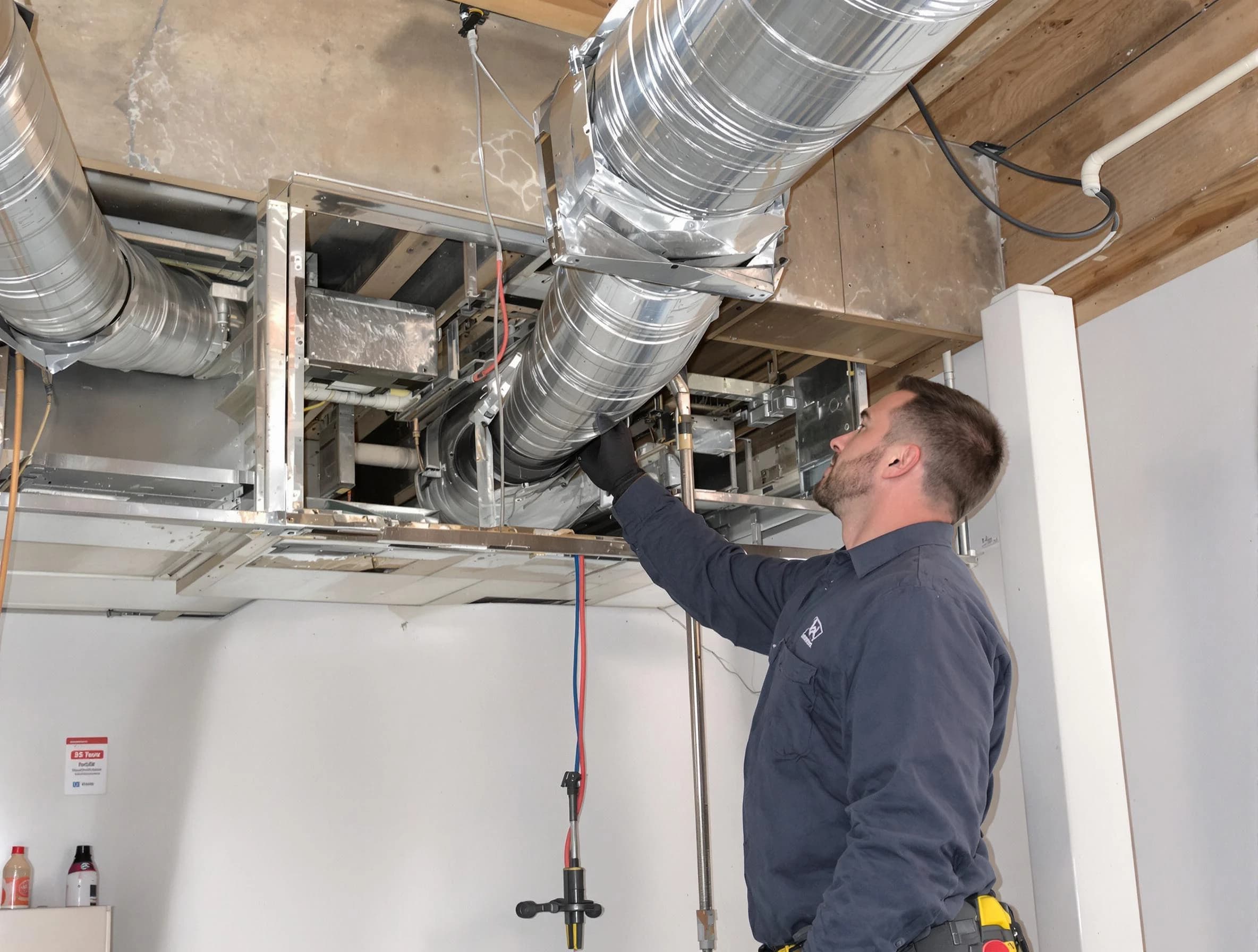 Johnstown Air Duct Cleaning technician performing professional air duct repair using specialized tools in Johnstown